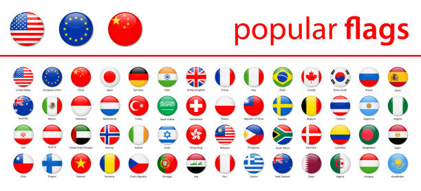 ilustrações, clipart, desenhos animados e ícones de bandeiras mundiais - vetor round glossy icons - mais popular - canadian flag flag national flag japan