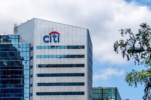 Toronto, Canada - July 31, 2019: Citi office building in Toronto, Canada.  Citi Inc. is an American multinational investment bank and financial services corporation