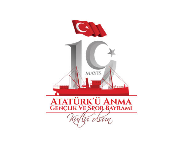 vector illustration 19 mayis ataturk'u anma, genclik ve spor bayramiz - 19 may stock illustrations