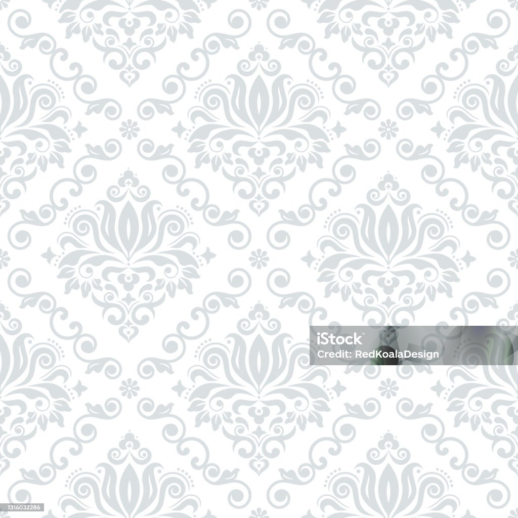 Classic Damask Wallpaper Or Fabric Print Pattern Retro Textile Vector  Design Royal Elegant Decor Is Silver Gray On White Background Stock  Illustration - Download Image Now - iStock