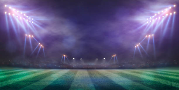 istock Empty night grand soccer arena in the lights. stadium imaginary 3d rendering 1316033222