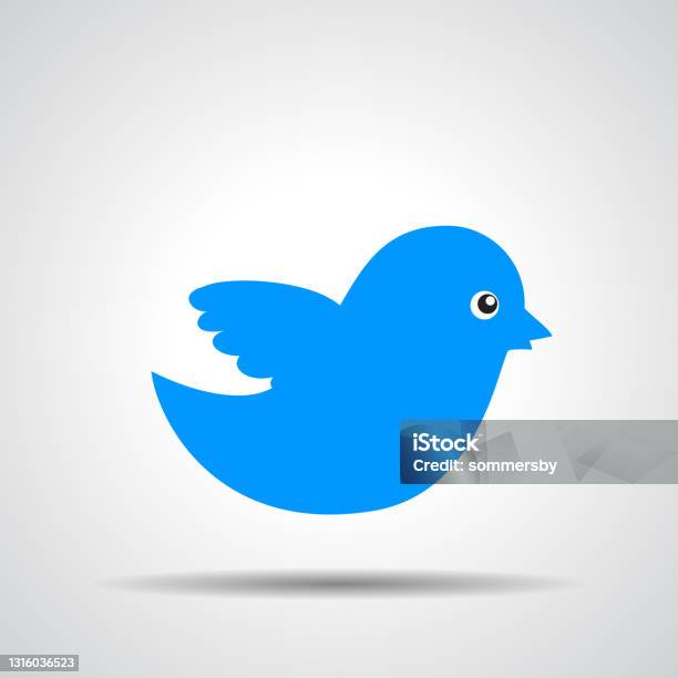 Blue Bird Icon On A Grey Background Stock Illustration - Download Image Now - Online Messaging, Bird, Image-based Social Media