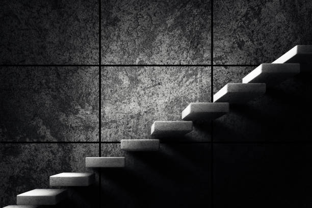 istock Architecture of Concrete or bare mortar staircase on plaster wall grunge texture background. 1316037403