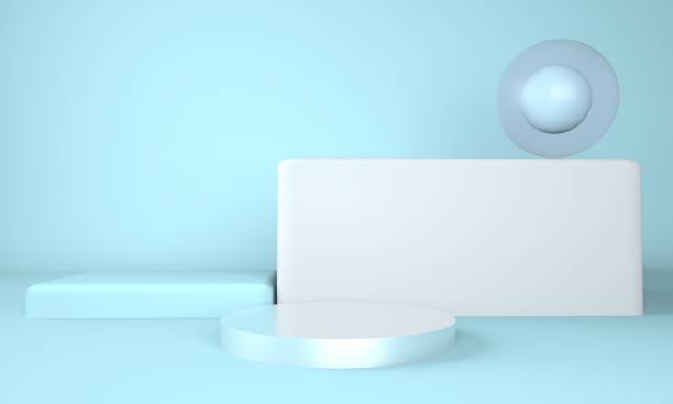 istock 3d rendering studio with geometric shapes, podium on the floor. Platforms for product presentation, mock up background. 1316037493