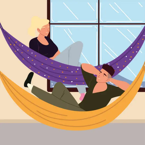 Vector illustration of couple in hammock