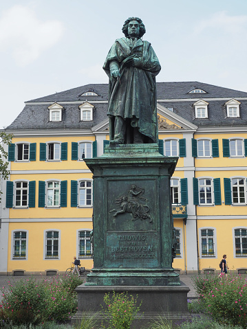 Bonn, Germany - Circa August 2019: Beethoven Denkmal (unveiled 1845) bronze statue