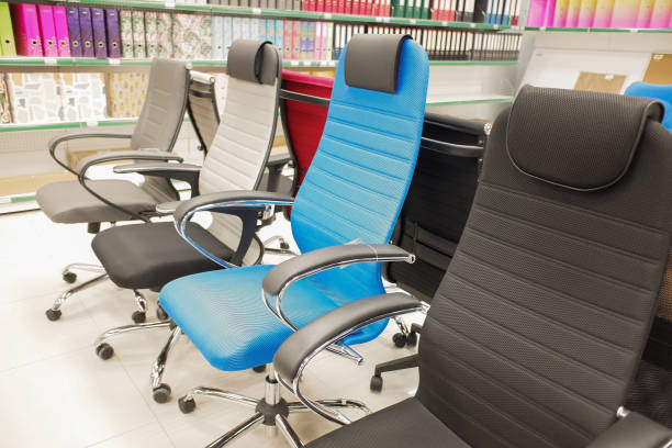 new office chairs in the store. office renovation concept. copy space.