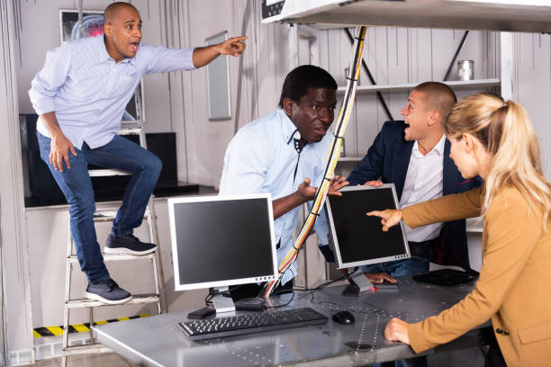 istock Four friends solving puzzles in quest room 1316041744