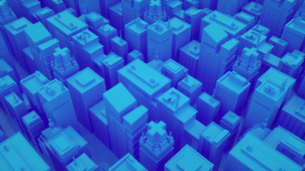 istock Futuristic blue city with skyscrapers. Abstract isometric city. 3d rendering 1316041878