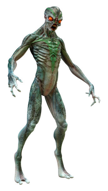istock 3D illustration green alien on white 1316042738