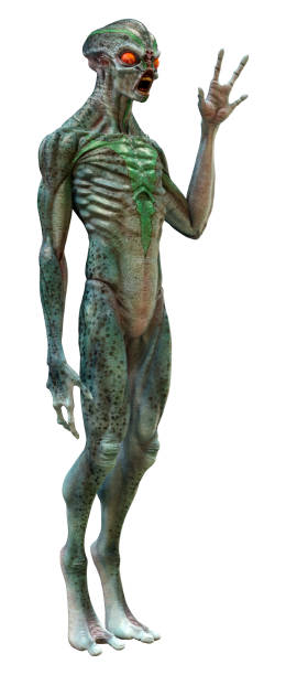 istock 3D illustration green alien on white 1316042750