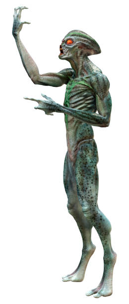 istock 3D illustration green alien on white 1316042764