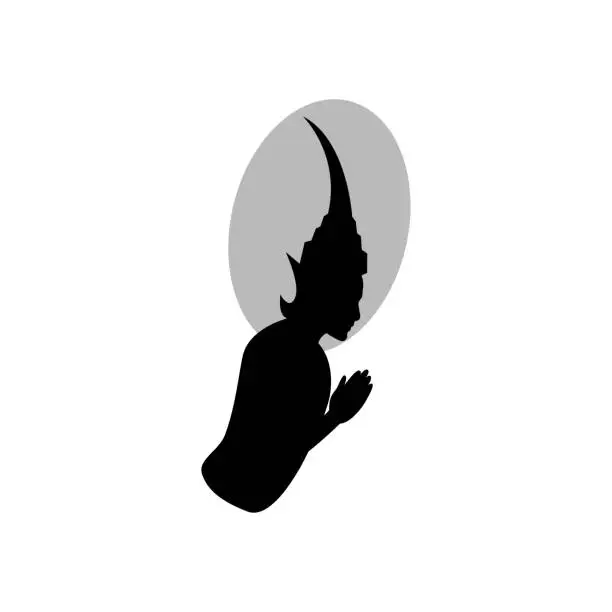 Vector illustration of black silhouette design with isolated white background of angel in thai style pay respect