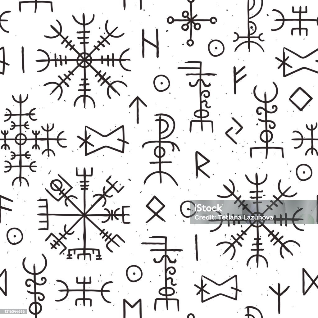 Futhark Runes Seamless Pattern Norse Viking Occult Symbol Design ...