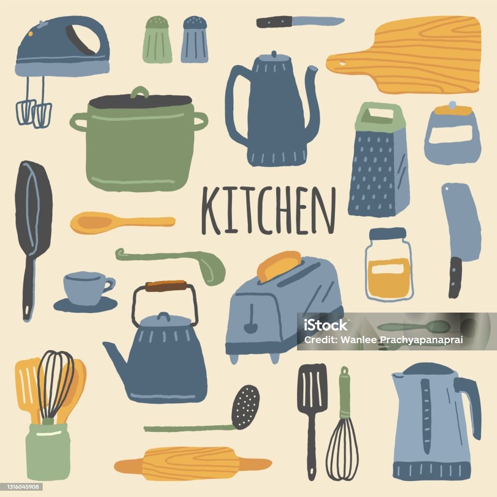 Vector Set Of Kitchen Appliances Kitchenware And Cookware Home