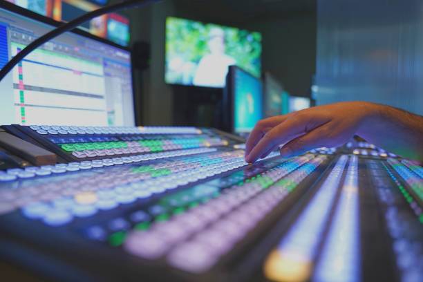 istock Hand on the video mixer. 1316045980