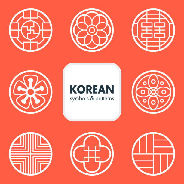 ilustraciones, imágenes clip art, dibujos animados e iconos de stock de símbolos y patrones tradicionales coreanos - ilustración vectorial - korean culture