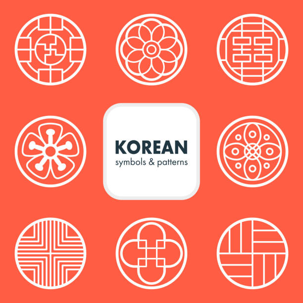 Traditional Korean symbols and patterns - vector illustration Traditional Korean symbols and patterns. This is a simple vector illustration with harmonious blend of retro and modern styles. The color can be changed if needed. Eps10 vector. korean culture stock illustrations