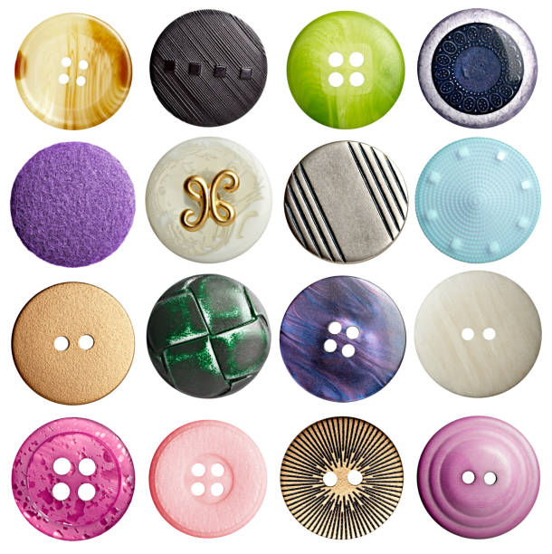 close up of buttons on white background