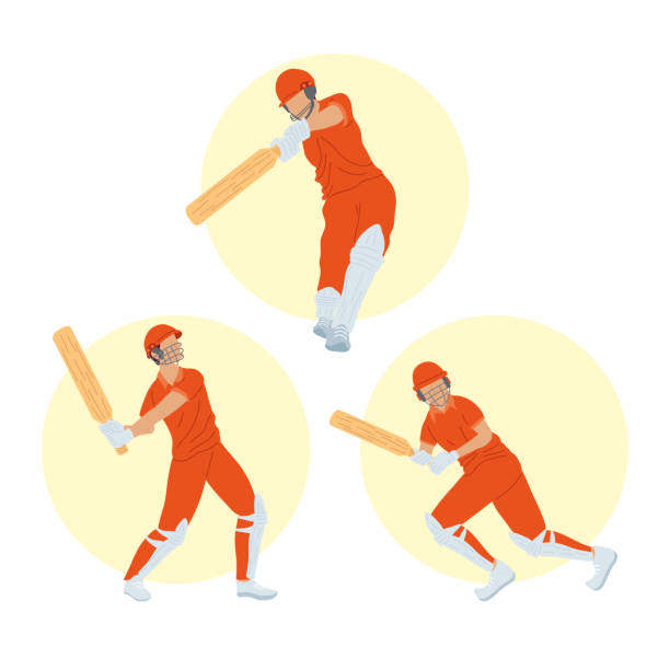 three cricket players three cricket players team red cricket team stock illustrations