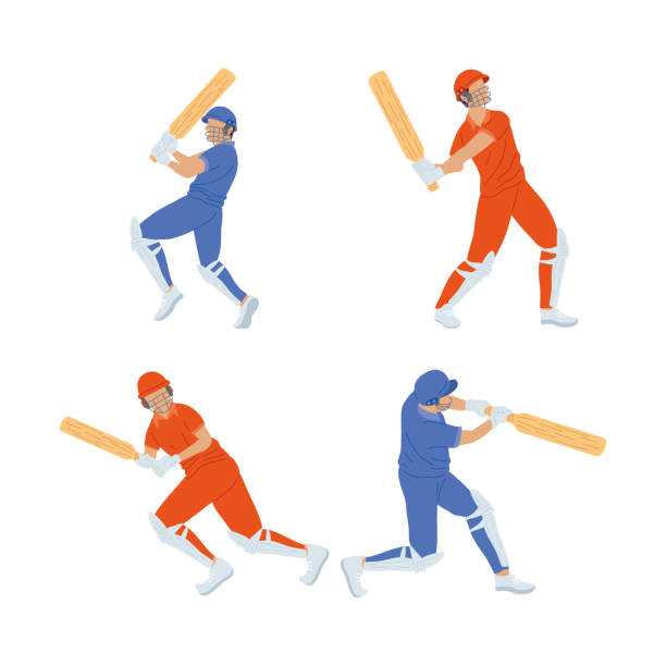 four cricket players four cricket players teams characters cricket team stock illustrations