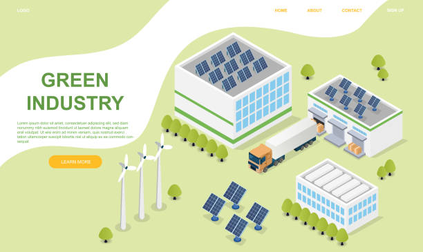 технология интеллектуальных сетей с возобновляемыми источниками энергии. - factory green industry landscape stock illustrations