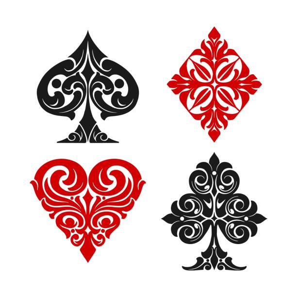 ilustrações de stock, clip art, desenhos animados e ícones de playing card elegant suits colorful set - cards spade suit symbol heart suit