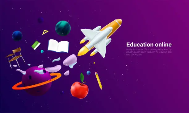 Vector illustration of Education online concept. Smart learning technology. Vector illustration in 3d stye.