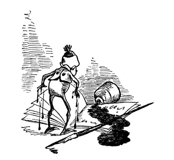 Antique illustration of funny cartoon comic characters (