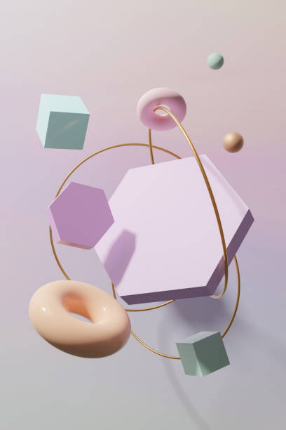 istock 3d render pastel colored geometric schapes with golden rings 1316060121