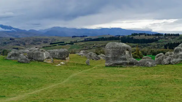 Photo of Elephant Rocks in Waitaki Valley, Otago, south island, New Zealand.