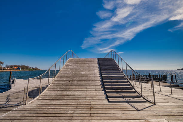 Faaborg harbor bathing swimming ramp at the marina, Denmark