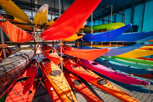 Kayaks storage racks on Faaborg harbor, Denmark - fotografia de stock