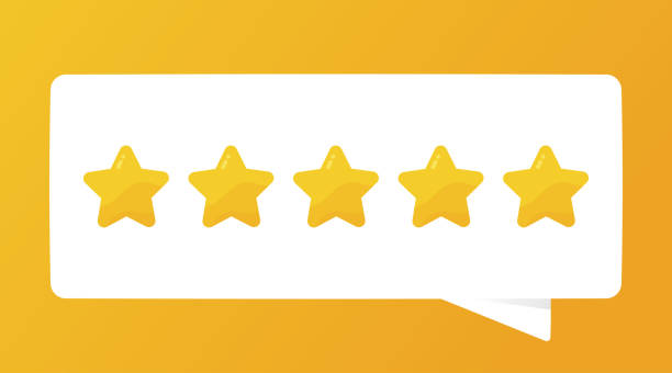 istock Positive feedback, good review. Five star quality rating vector illustration isolated on yellow background. 1316064058