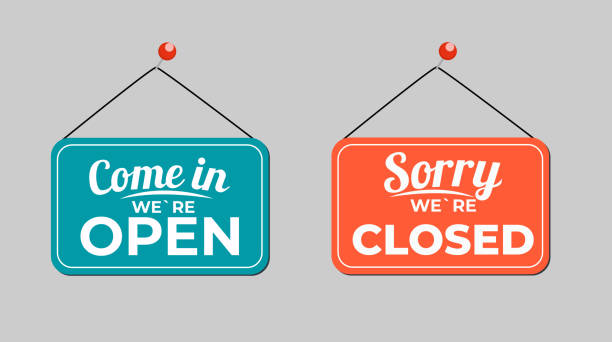 istock Come in We Are Open, Sorry We're Closed Icon Sign Set Vector Illustration 1316068478