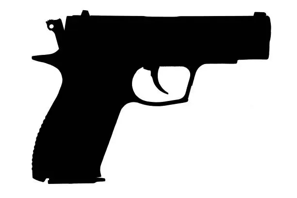Photo of Illustrated image of a combat pistol on an isolated white background. Side view close up