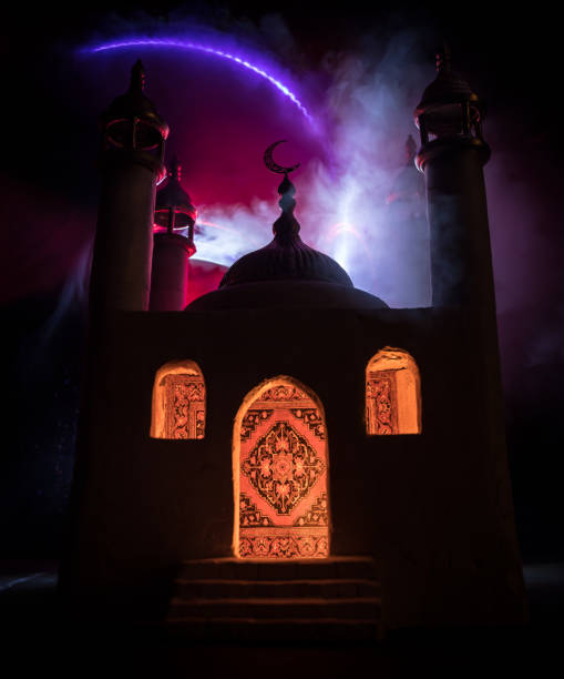 istock A realistic Mosque miniature with windows at night. Festive greeting card, invitation for Muslim holy month Ramadan Kareem. 1316070977
