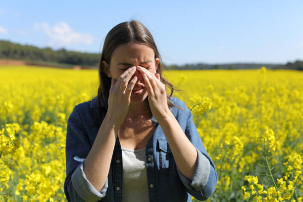 istock Allergic woman scratching itchy eyes in spring season 1316072049