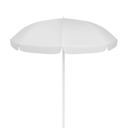 Folding beach umbrella white color, isolated. Sun protection. 3d rendering