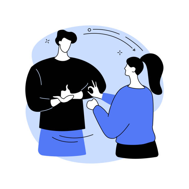 ilustrações, clipart, desenhos animados e ícones de ilustração de vetor de conceito de conversa de língua de sinais. - língua de sinais
