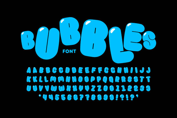 ilustrações de stock, clip art, desenhos animados e ícones de bubble style font design - soap sud water bubble drop