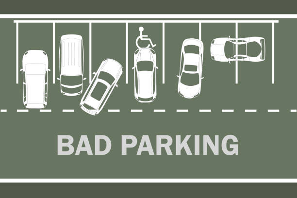 Parking lot with bad parked cars. Right and wrong parking examples infographic. vector art illustration