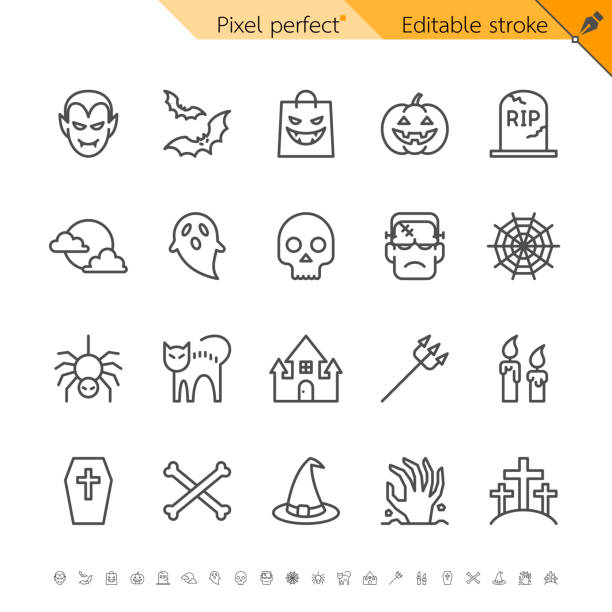 halloween Halloween thin icons. Pixel perfect. Editable stroke. spear icon stock illustrations