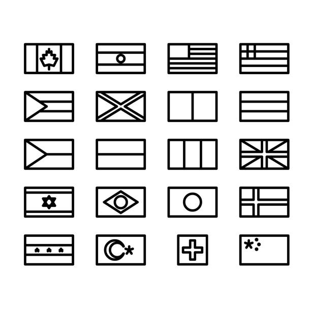 minimal line flags 42×26 pixel world flags black and white icon set usa england stock illustrations
