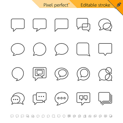 Speech bubble thin icons. Pixel perfect. Editable stroke.