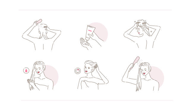 ilustrações, clipart, desenhos animados e ícones de lavagem e condicionamento capilar - hair care illustrations