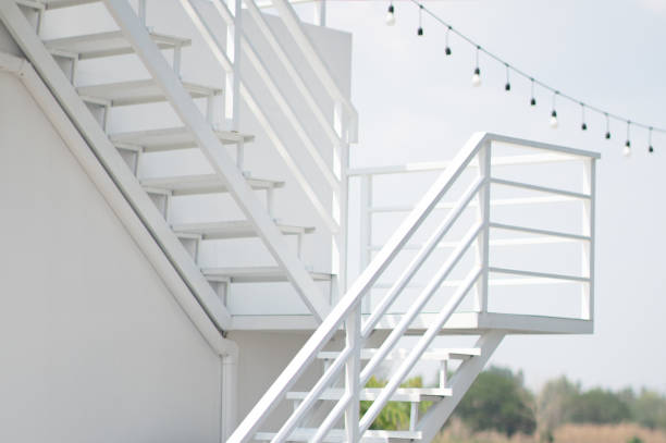 Steel staircase white minimalist style.