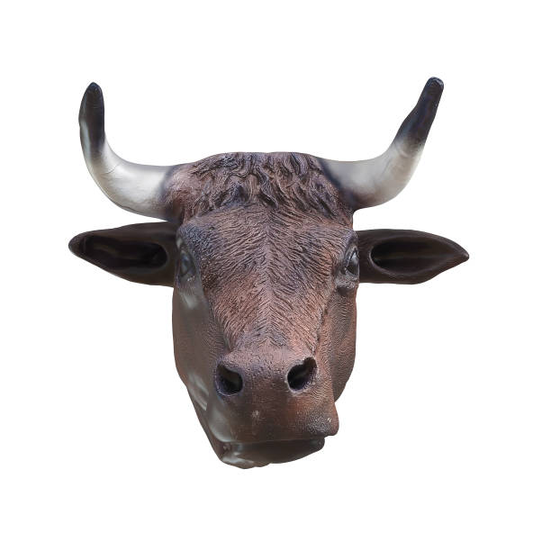 istock Plastic brown cow head on an isolated background. Front view. 3d rendering 1316089322