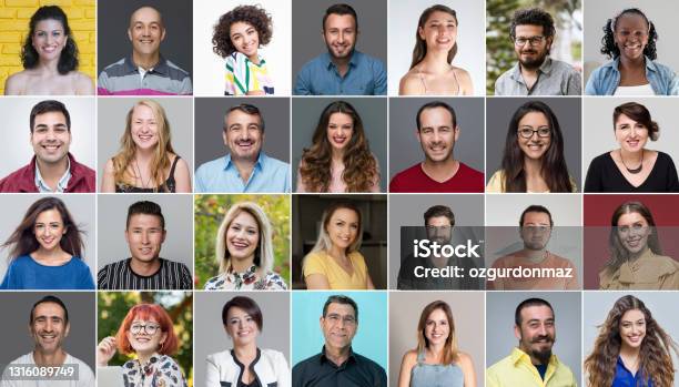 Headshot Portraits Of Diverse Smiling Real People Stock Stock Photo - Download Image Now