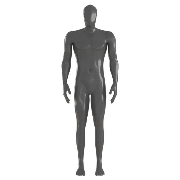 istock A gray male abstract mannequin with an angular head stands in a relaxed pose on an isolated background. 3d rendering 1316090783
